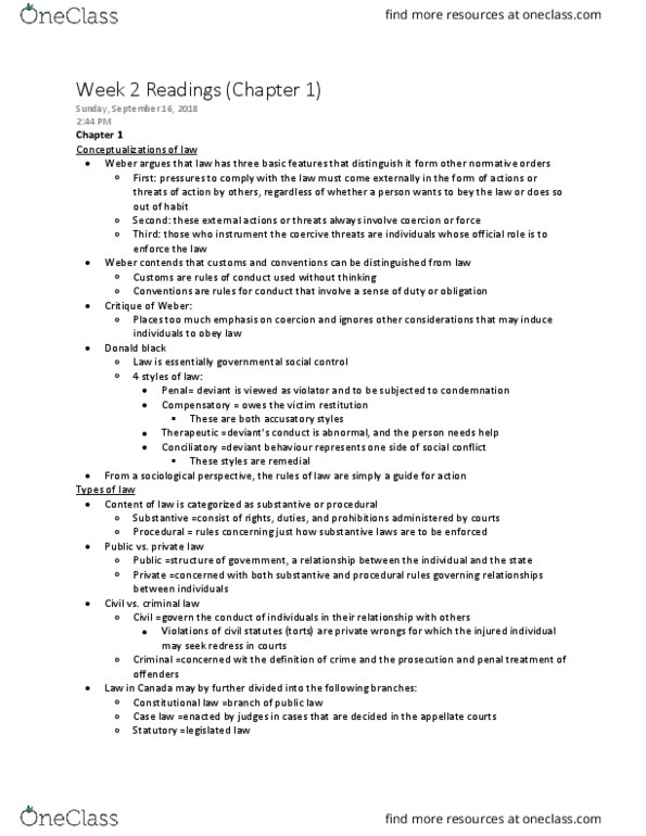 Sociology 3260A/B Chapter Notes - Chapter 1 : Social Control thumbnail